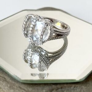 Judith Ripka Sterling Rock Crystal Quartz and Diamonique Heart Ring Sz 7